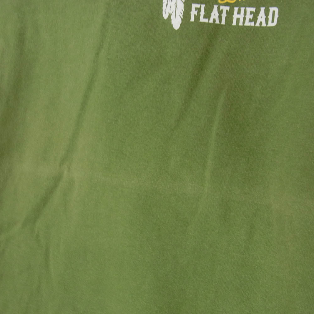 THE FLAT HEAD ザフラットヘッド THC-156W DIMENSIONS ヘビー コットン バック プリント 半袖 Tシャツ グリーン系 42【中古】