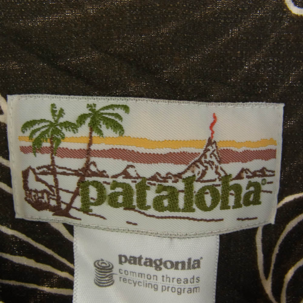 patagonia パタゴニア 52571S0 Pataloha パタロハ 00s 総柄 オーガニックコットン 半袖 アロハシャツ カーキ カーキ系 L【中古】