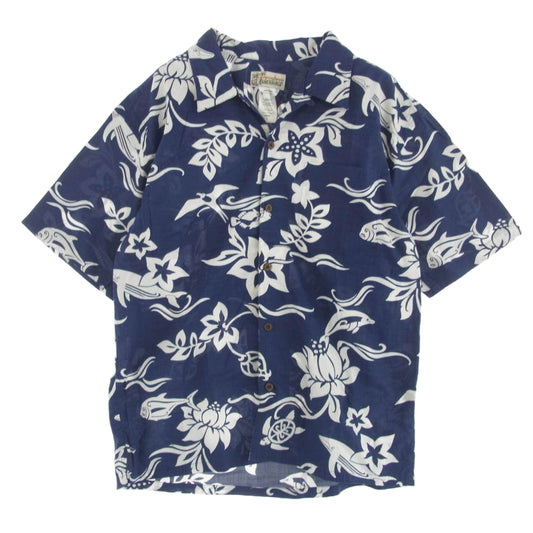 patagonia パタゴニア 52571S0 Pataloha パタロハ 00s 総柄 オーガニックコットン 半袖 アロハシャツ ブルー ブルー系 ホワイト系 L【中古】