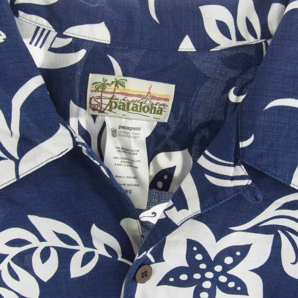 patagonia パタゴニア 52571S0 Pataloha パタロハ 00s 総柄 オーガニックコットン 半袖 アロハシャツ ブルー ブルー系 ホワイト系 L【中古】