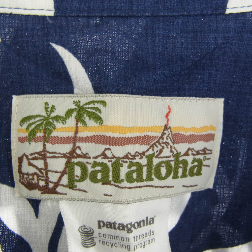 patagonia パタゴニア 52571S0 Pataloha パタロハ 00s 総柄 オーガニックコットン 半袖 アロハシャツ ブルー ブルー系 ホワイト系 L【中古】
