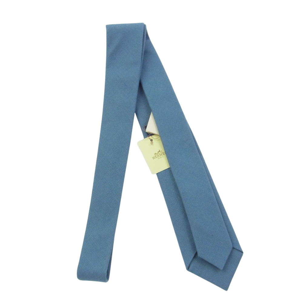 HERMES エルメス 国内正規品 CRAVATE UNIE TOILE D BLUE JEAN コットン ネクタイ ライトブルー系【新古品】【未使用】【中古】