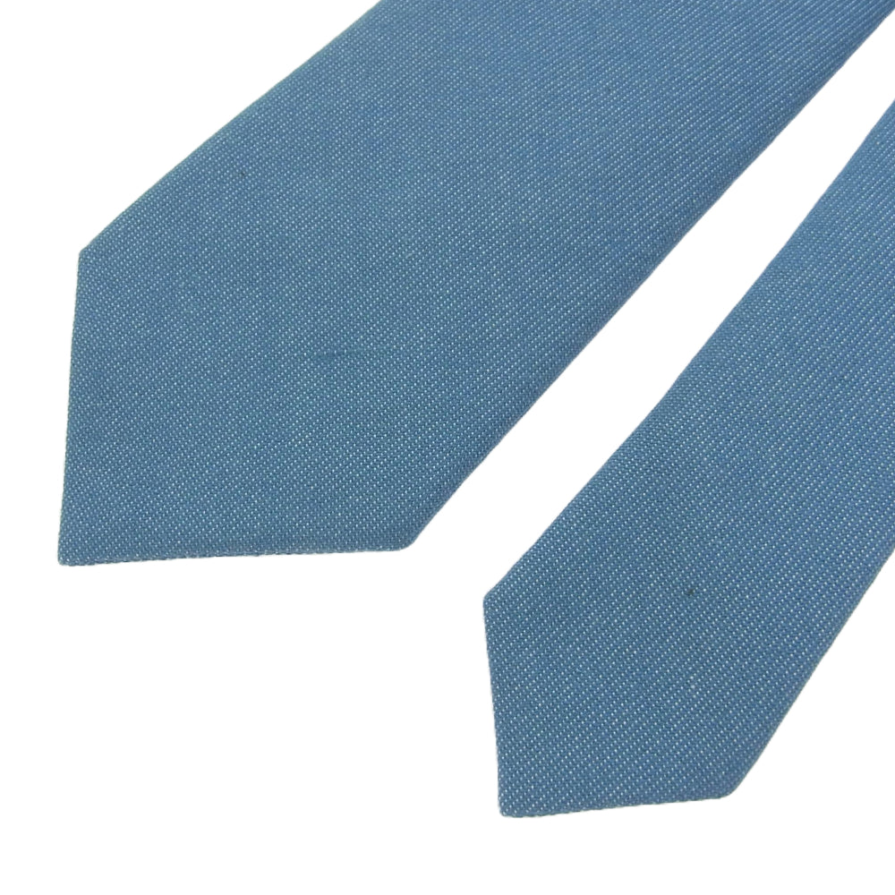 HERMES エルメス 国内正規品 CRAVATE UNIE TOILE D BLUE JEAN コットン ネクタイ ライトブルー系【新古品】【未使用】【中古】