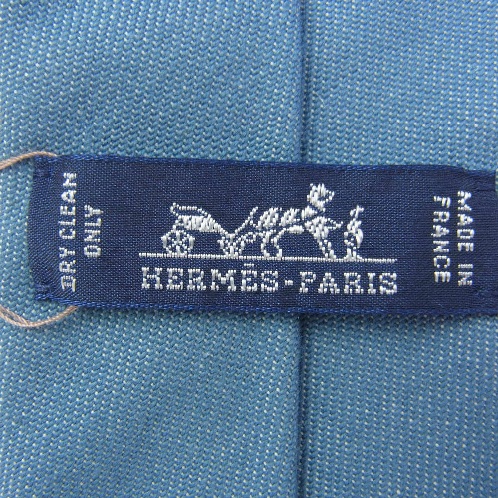 HERMES エルメス 国内正規品 CRAVATE UNIE TOILE D BLUE JEAN コットン ネクタイ ライトブルー系【新古品】【未使用】【中古】