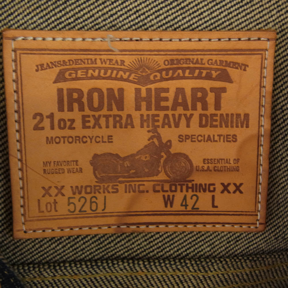 IRON HEART アイアンハート 526J 21oz セルビッチ デニム トラッカー ジャケット インディゴブルー系 W42【中古】