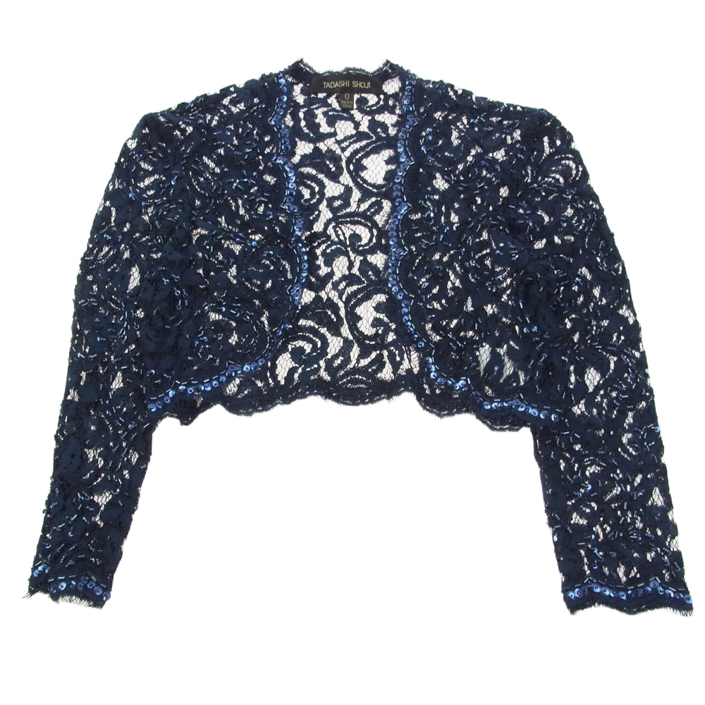 TADASHI SHOJI タダシショージ レース スパンコールビジューエンブロイダリ―  ボレロカーディガン ネイビー系【中古】