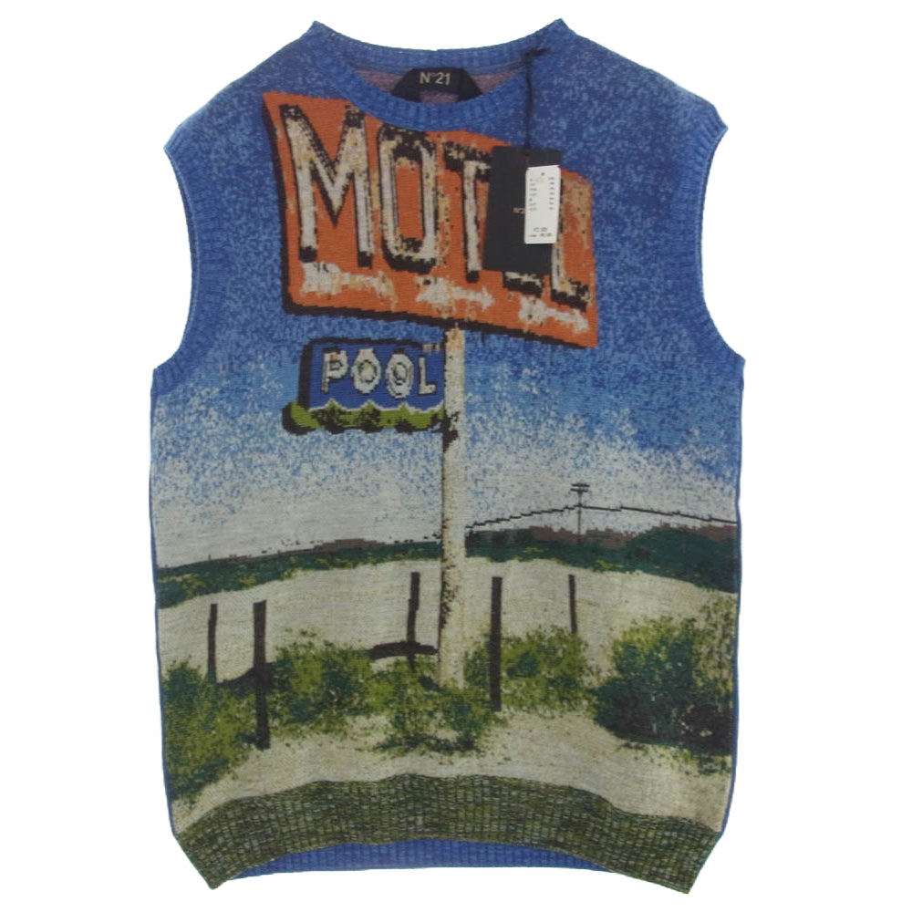 ヌメロヴェントゥーノ 18AW イタリア製 モヘヤ カシミヤ 混 MOTEL デザイン ニット ベスト 50【新古品】【未使用】【中古】