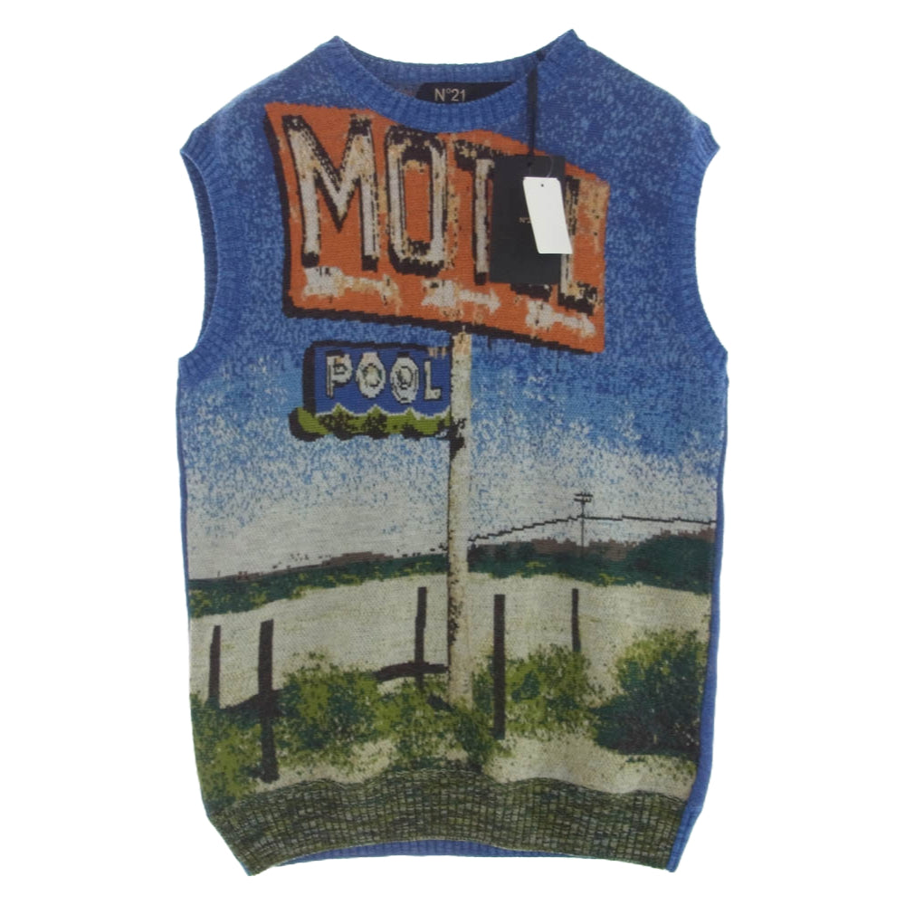 ヌメロヴェントゥーノ 18AW イタリア製 モヘヤ カシミヤ 混 MOTEL デザイン ニット ベスト 44【新古品】【未使用】【中古】
