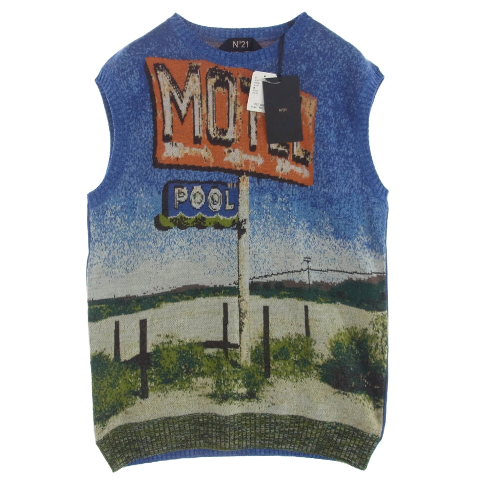 ヌメロヴェントゥーノ 18AW イタリア製 モヘヤ カシミヤ 混 MOTEL デザイン ニット ベスト 48【新古品】【未使用】【中古】