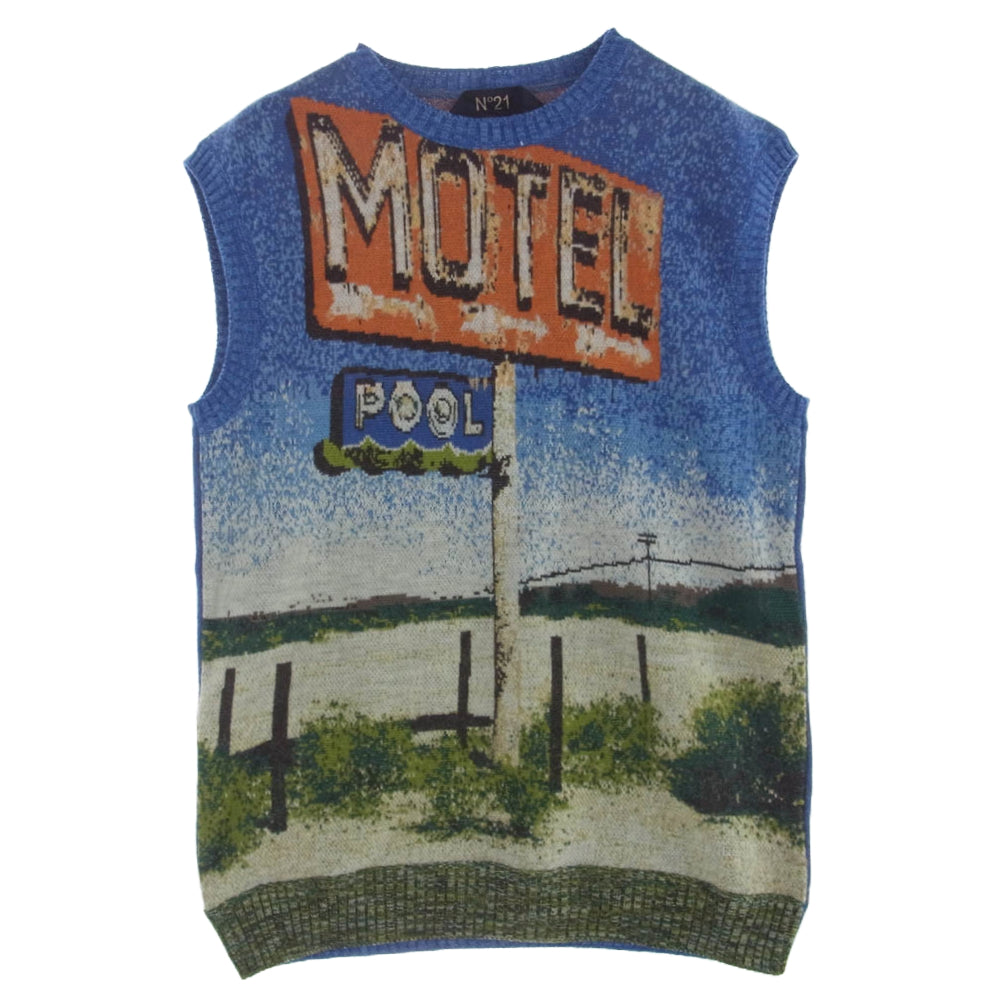ヌメロヴェントゥーノ 18AW イタリア製 モヘヤ カシミヤ 混 MOTEL デザイン ニット ベスト マルチカラー系 46【新古品】【未使用】【中古】