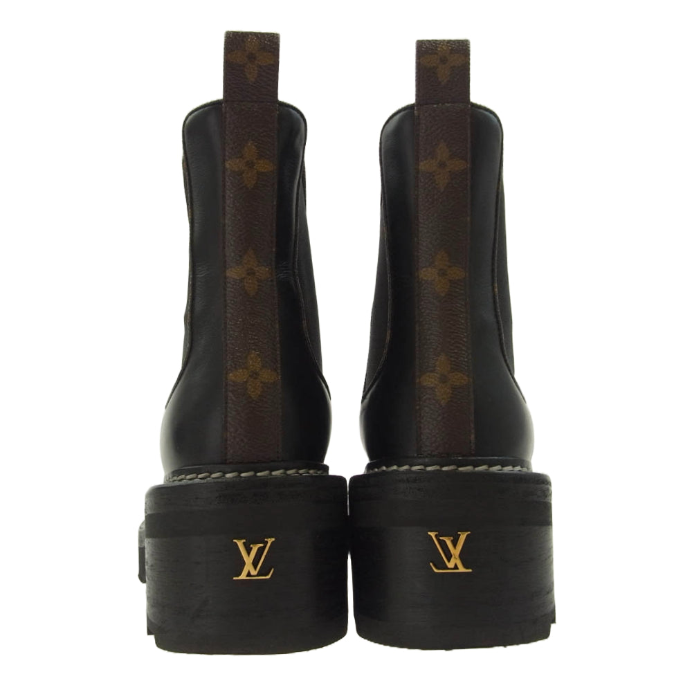 LOUIS VUITTON ルイ・ヴィトン 1A8949 LV ボブールライン モノグラム カーフ ブーツ サイドゴア ヒール ブーツ ブラック系 34.5【中古】