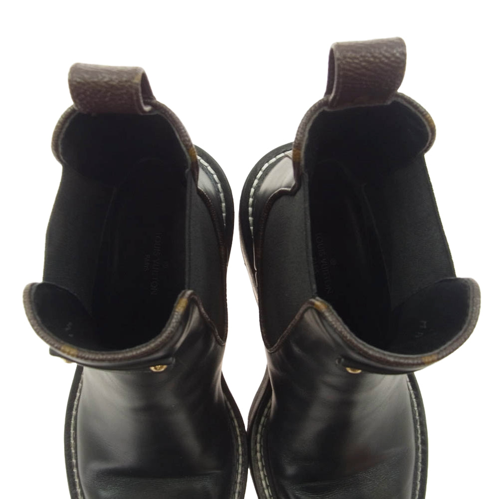 LOUIS VUITTON ルイ・ヴィトン 1A8949 LV ボブールライン モノグラム カーフ ブーツ サイドゴア ヒール ブーツ ブラック系 34.5【中古】