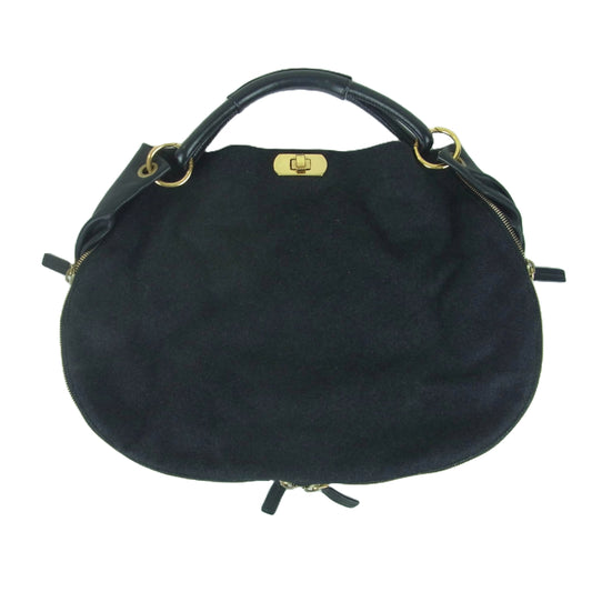MARNI マルニ ターンロック ウール レザー ハンドバッグ イタリア製 ブラック系【中古】