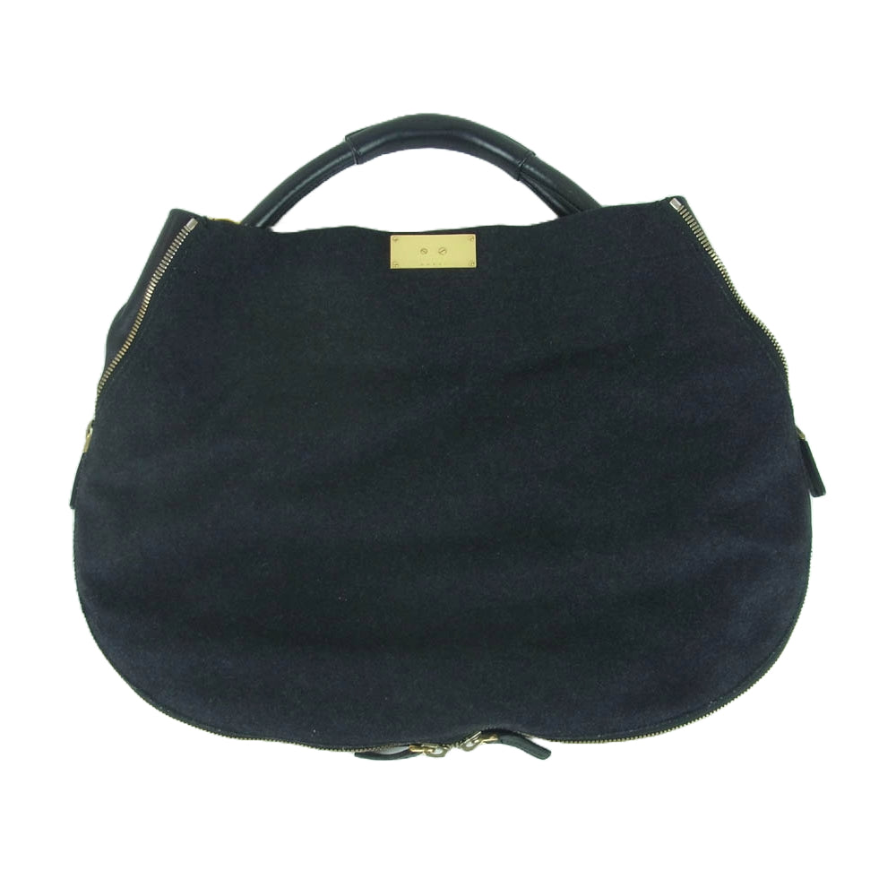 MARNI マルニ ターンロック ウール レザー ハンドバッグ イタリア製 ブラック系【中古】