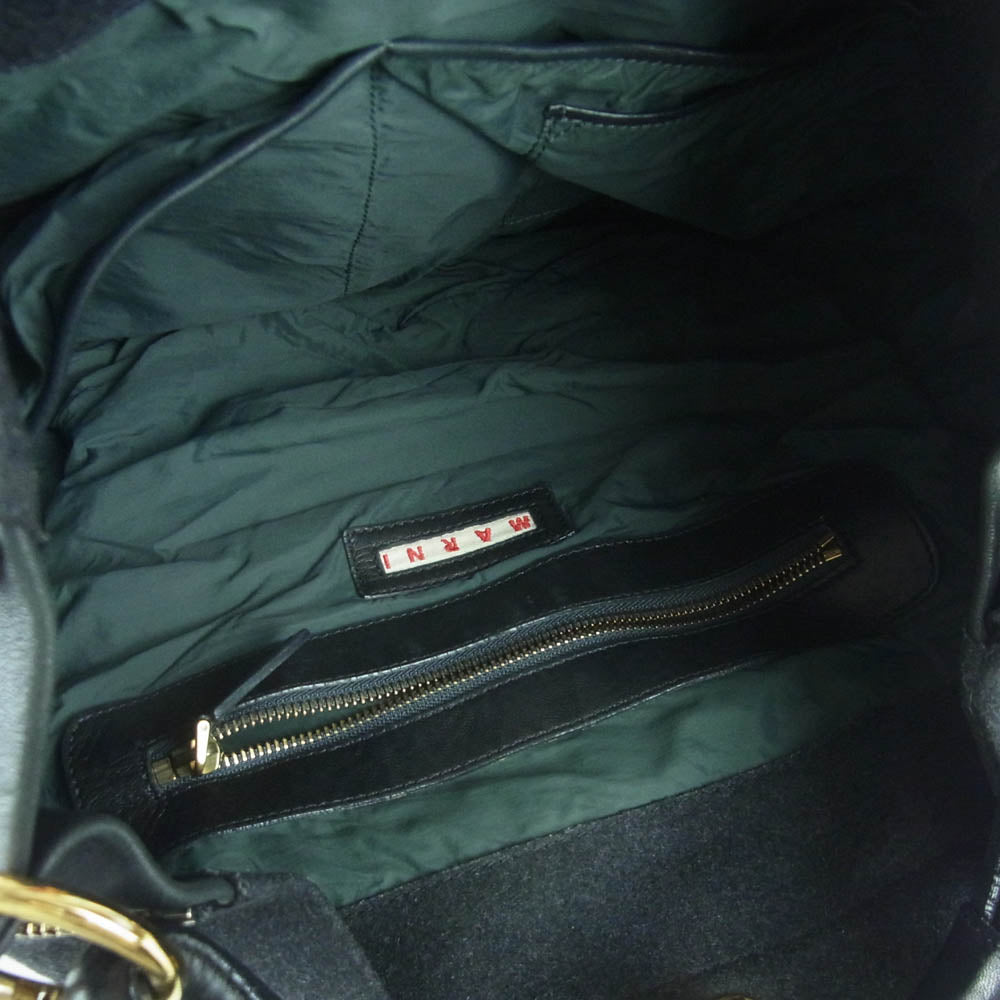 MARNI マルニ ターンロック ウール レザー ハンドバッグ イタリア製 ブラック系【中古】