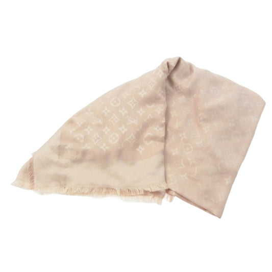LOUIS VUITTON ルイ・ヴィトン M74441 シルクウール ナテュレル モノグラム 大判 ストール ショール 旧タグ ピンク系【中古】