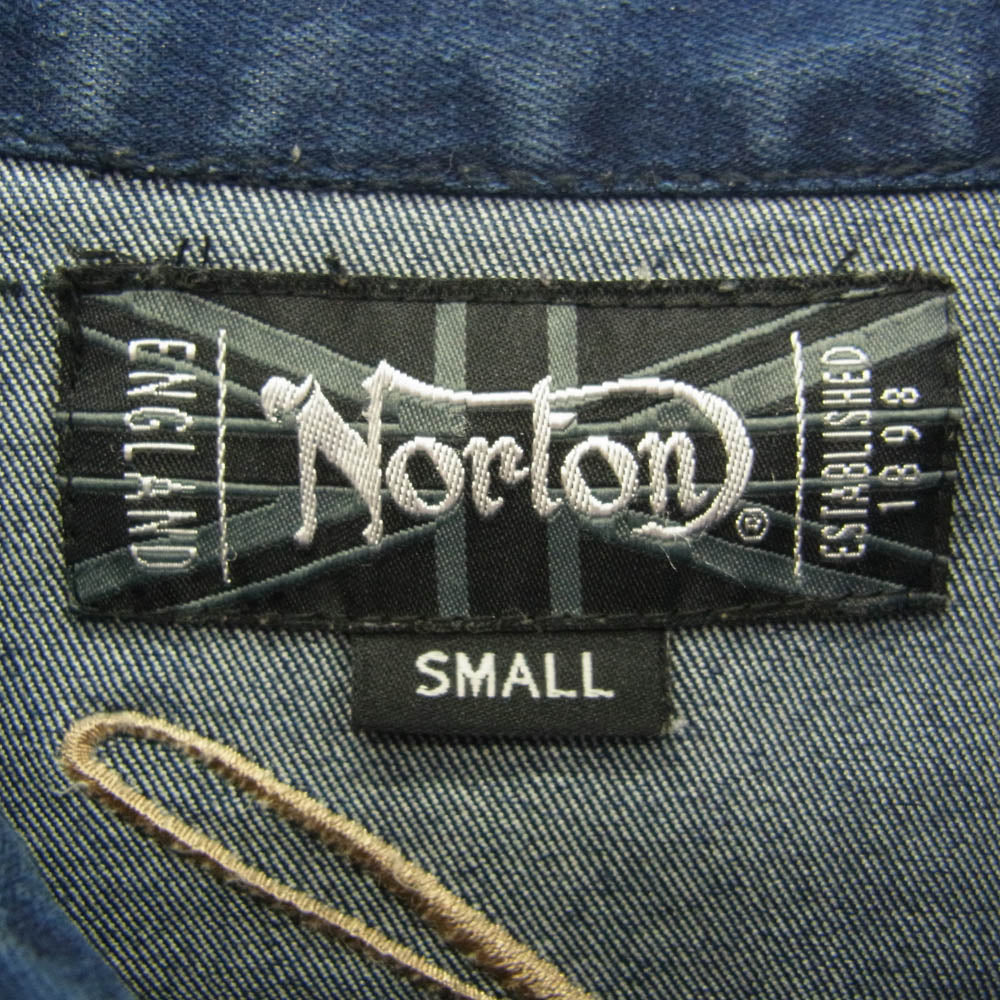 NORTON ノートン ユーズド加工 ストレッチ ロゴ刺繍 ウエスタン シャツ 長袖 インディゴブルー系 S【中古】