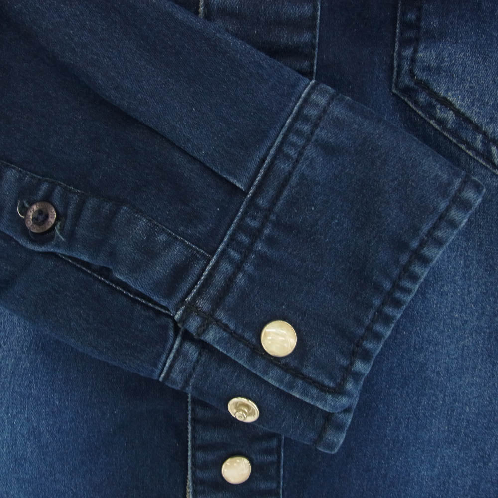 NORTON ノートン ユーズド加工 ストレッチ ロゴ刺繍 ウエスタン シャツ 長袖 インディゴブルー系 S【中古】