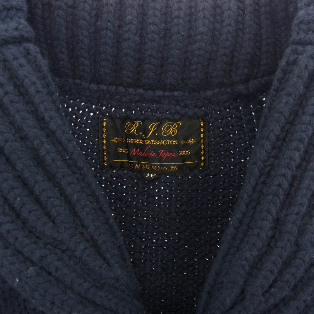 THE FLAT HEAD ザフラットヘッド ワッペン デザイン ウール ニット カーディガン ネイビー系 36【中古】