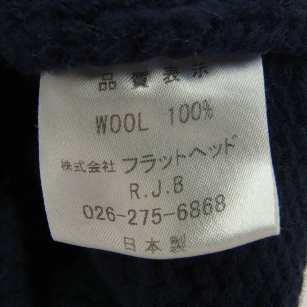 THE FLAT HEAD ザフラットヘッド ワッペン デザイン ウール ニット カーディガン ネイビー系 36【中古】
