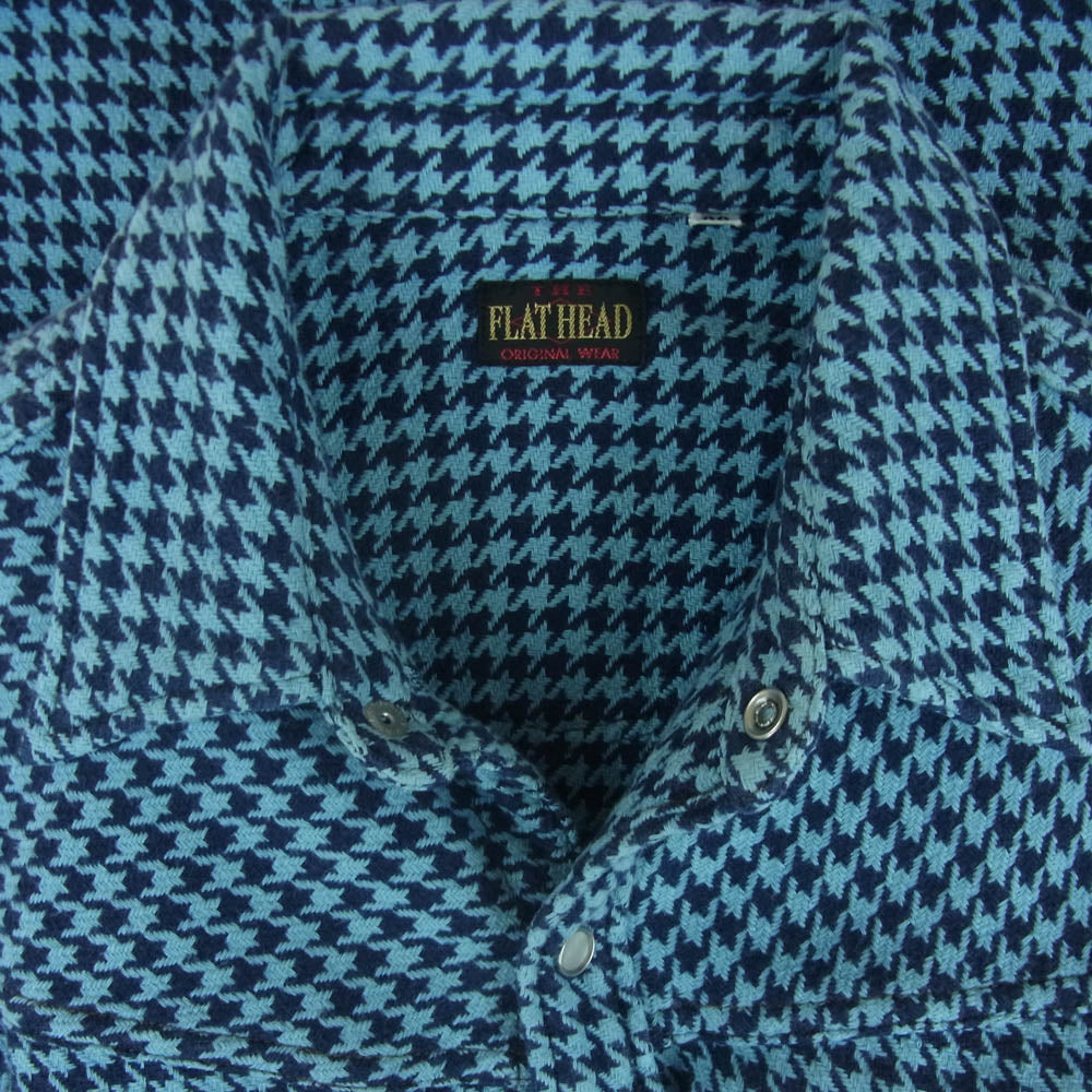 THE FLAT HEAD ザフラットヘッド 千鳥柄 ヘビー ネル ウエスタン シャツ 長袖 ライトブルー系 ブラック系 36【中古】