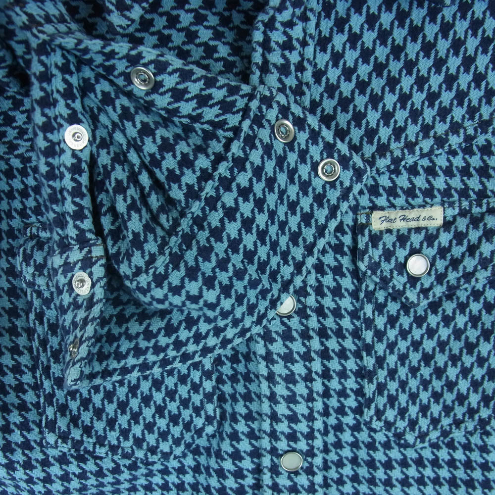 THE FLAT HEAD ザフラットヘッド 千鳥柄 ヘビー ネル ウエスタン シャツ 長袖 ライトブルー系 ブラック系 36【中古】