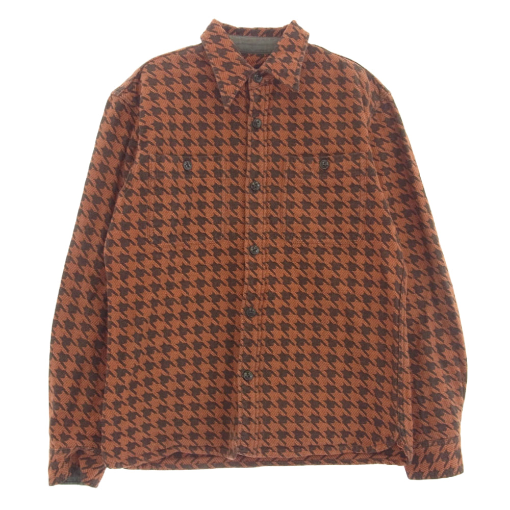 THE FLAT HEAD ザフラットヘッド 千鳥柄 コットン シャツ 長袖 レッド系 36【中古】