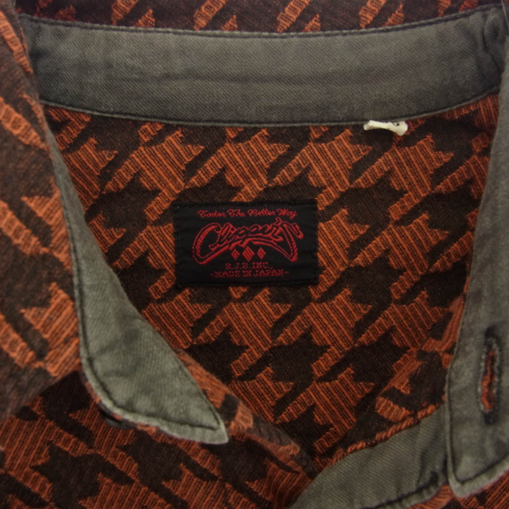 THE FLAT HEAD ザフラットヘッド 千鳥柄 コットン シャツ 長袖 レッド系 36【中古】