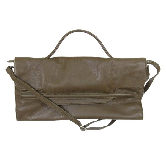 ザネラート レザー 2WAY ショルダー ハンド バッグ カーキ系【中古】