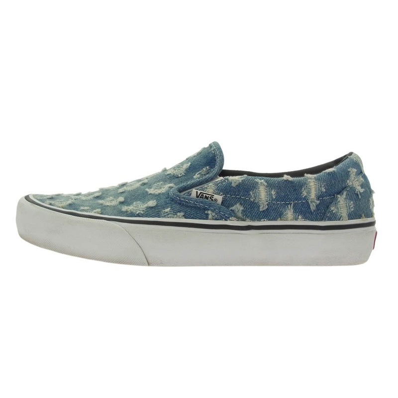 Supreme シュプリーム VN0A38DD2DD × VANS Slip-On Pro Blue Denim バンズ ダメージ 加工 ブルーデニム スリッポン ローカット スニーカー インディゴブルー系 26.5cm【中古】