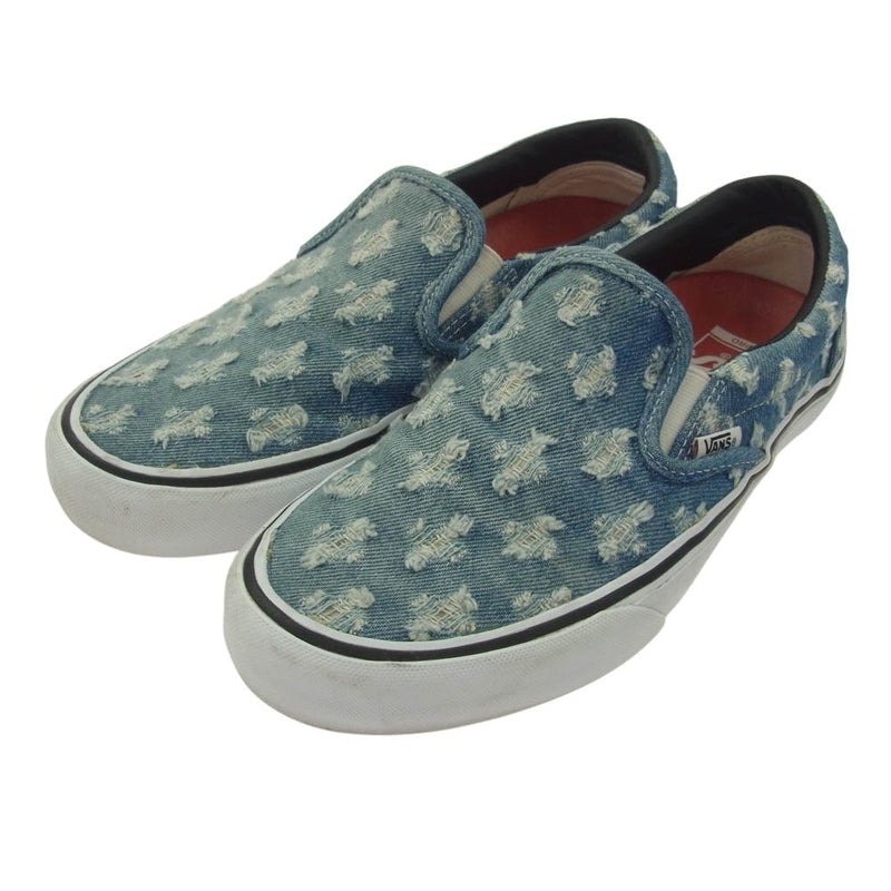 Supreme シュプリーム VN0A38DD2DD × VANS Slip-On Pro Blue Denim バンズ ダメージ 加工 ブルーデニム スリッポン ローカット スニーカー インディゴブルー系 26.5cm【中古】