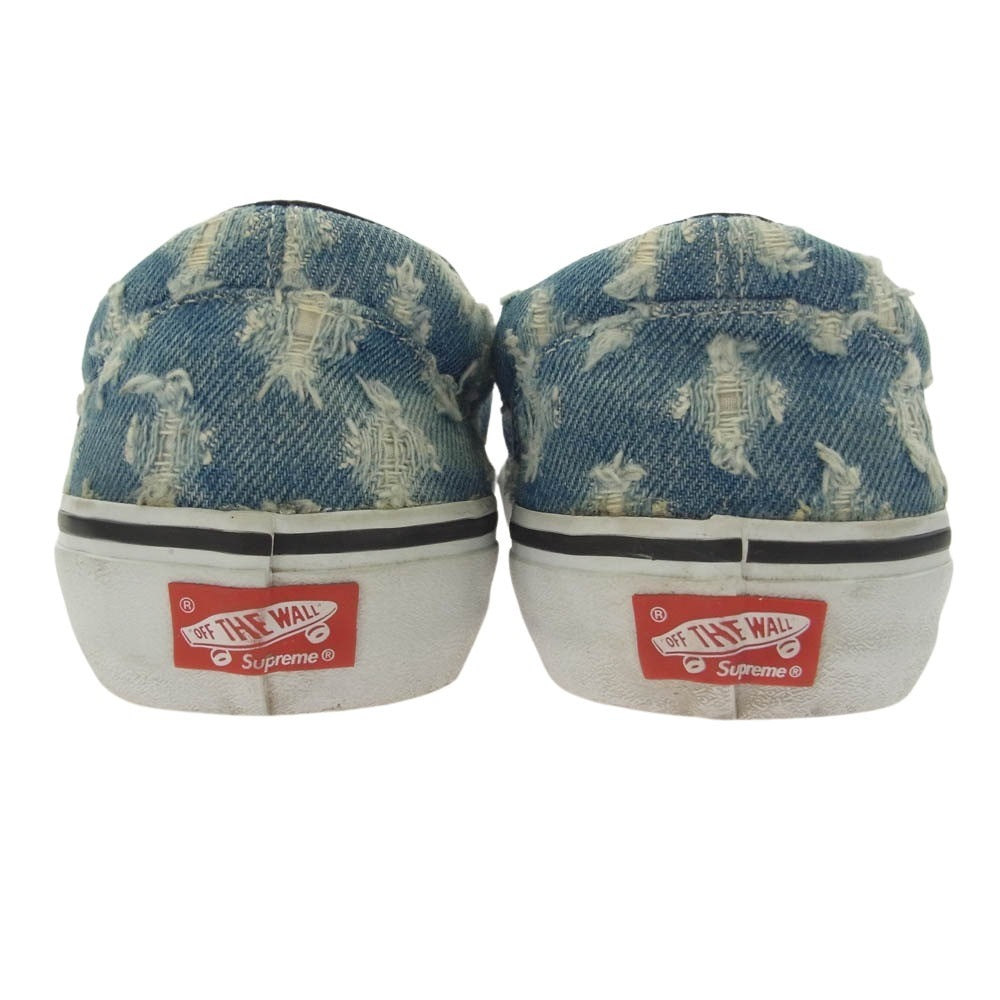 Supreme シュプリーム VN0A38DD2DD × VANS Slip-On Pro Blue Denim バンズ ダメージ 加工 ブルーデニム スリッポン ローカット スニーカー インディゴブルー系 26.5cm【中古】