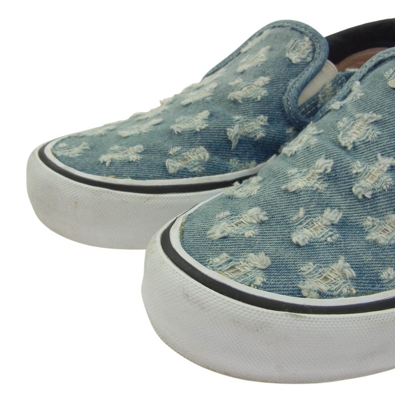 Supreme シュプリーム VN0A38DD2DD × VANS Slip-On Pro Blue Denim バンズ ダメージ 加工 ブルーデニム スリッポン ローカット スニーカー インディゴブルー系 26.5cm【中古】