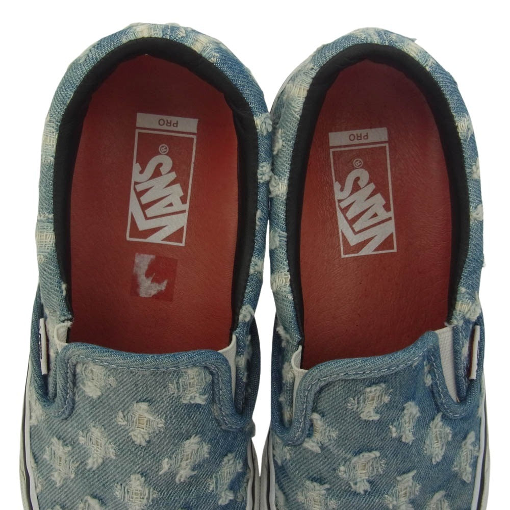 Supreme シュプリーム VN0A38DD2DD × VANS Slip-On Pro Blue Denim バンズ ダメージ 加工 ブルーデニム スリッポン ローカット スニーカー インディゴブルー系 26.5cm【中古】