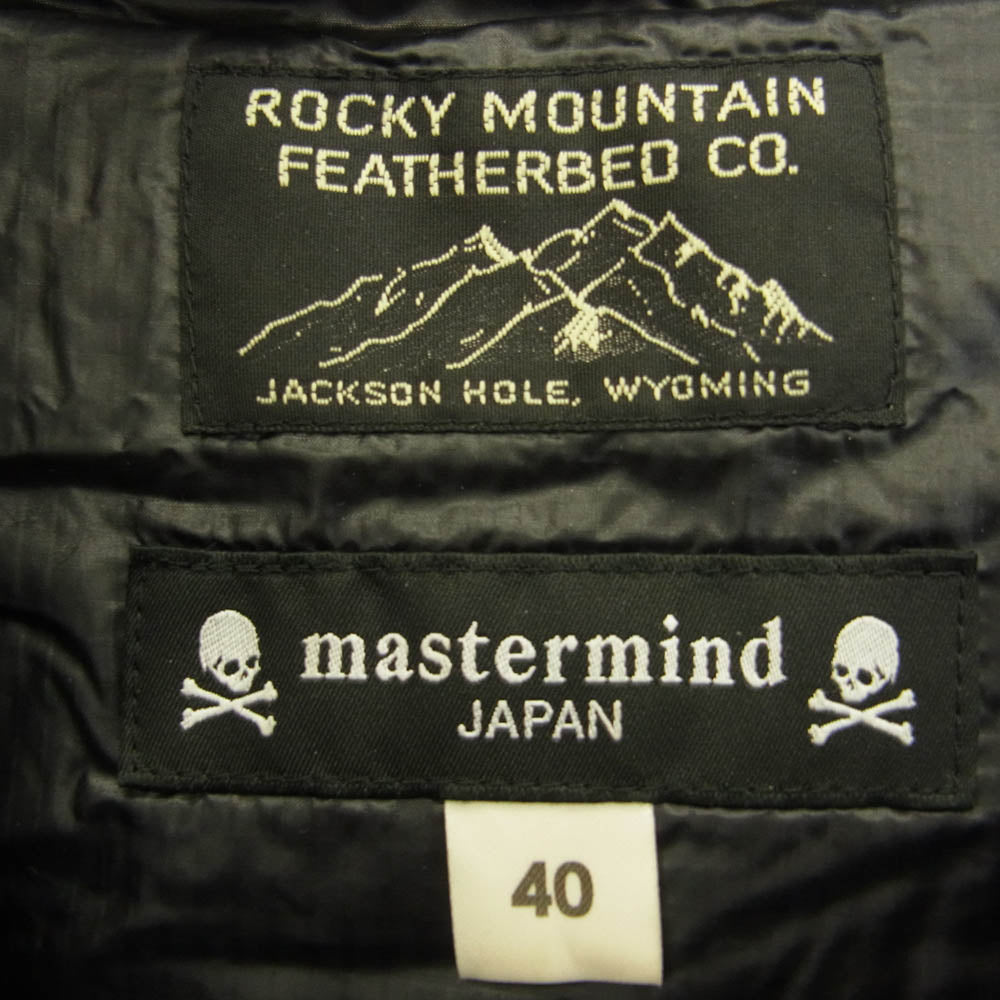 mastermind JAPAN マスターマインドジャパン × Rocky Mountain Featherbed ロッキーマウンテン フェザーベッド NS Parka スカル ロゴ 刺繍 ダウン ジャケット ブラック系 40【極上美品】【中古】