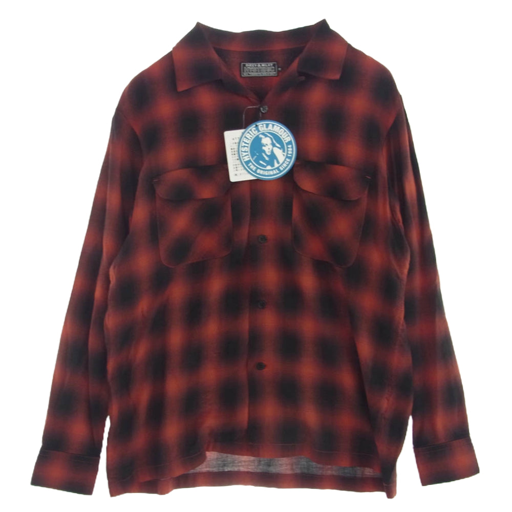 HYSTERIC GLAMOUR ヒステリックグラマー 02233AH02 SMOKING GIRL オープンカラー 長袖 チェック シャツ レッド系 M【中古】