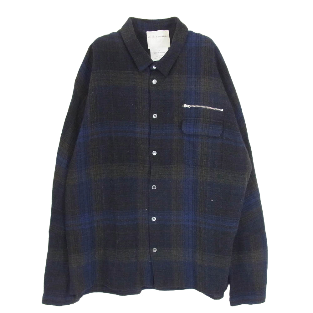 STEPHAN SCHNEIDER ステファンシュナイダー ジップデザイン ウール チェック 長袖 シャツ ネイビー系 7【中古】