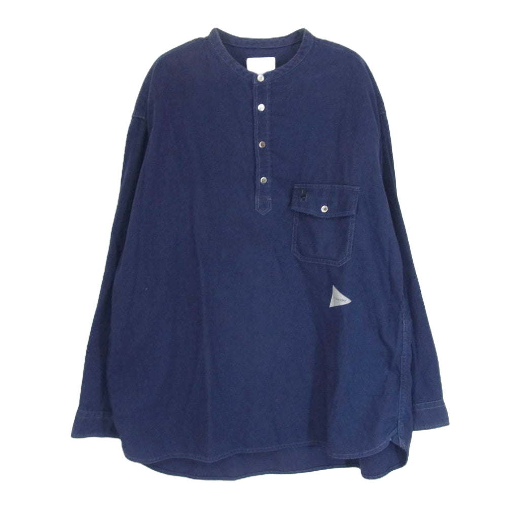 and wander アンドワンダー AW73--FT004 thermo nell stand collar shirt サーモ ネル スタンドカラー プルオーバー 長袖 シャツ ネイビー系 4【中古】