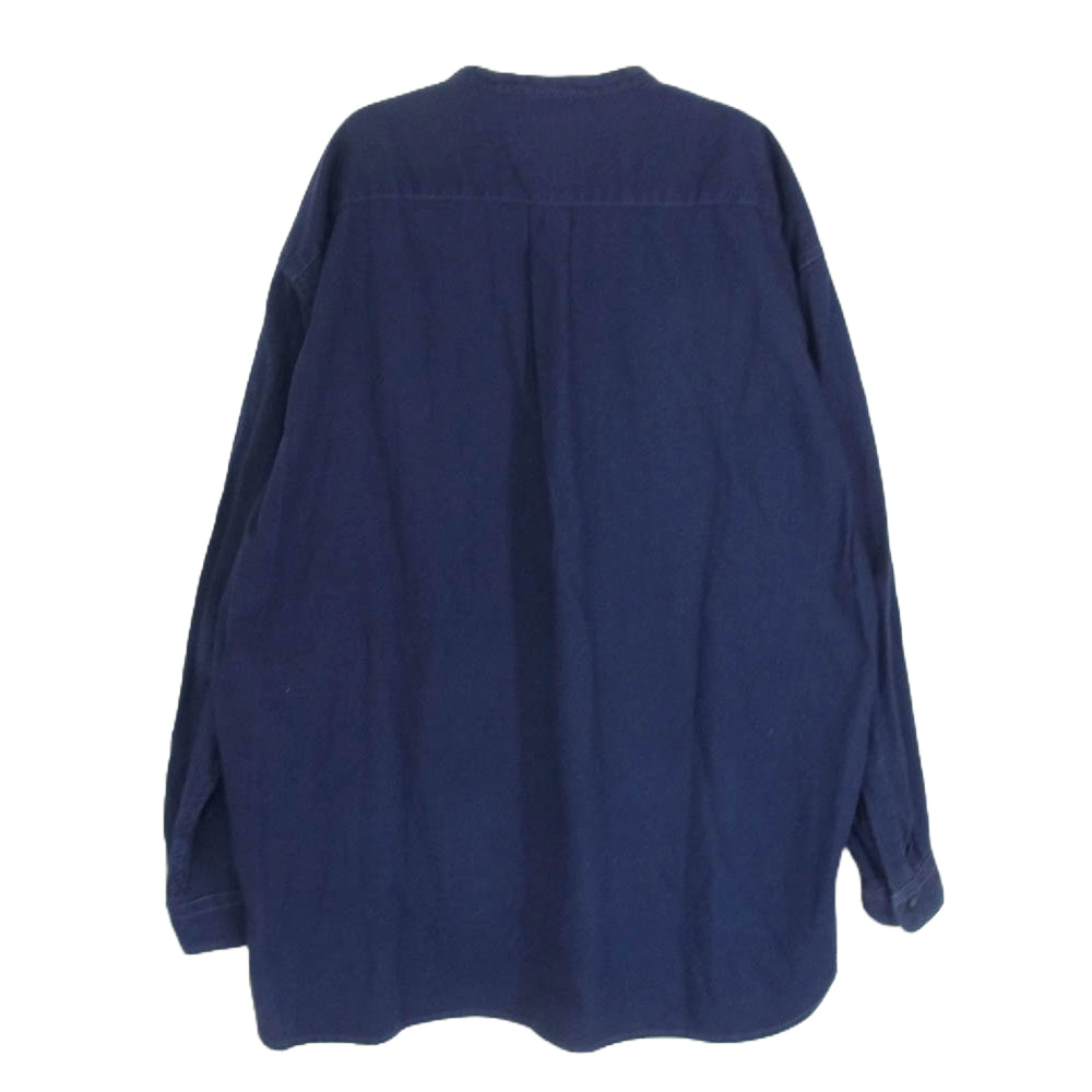 and wander アンドワンダー AW73--FT004 thermo nell stand collar shirt サーモ ネル スタンドカラー プルオーバー 長袖 シャツ ネイビー系 4【中古】