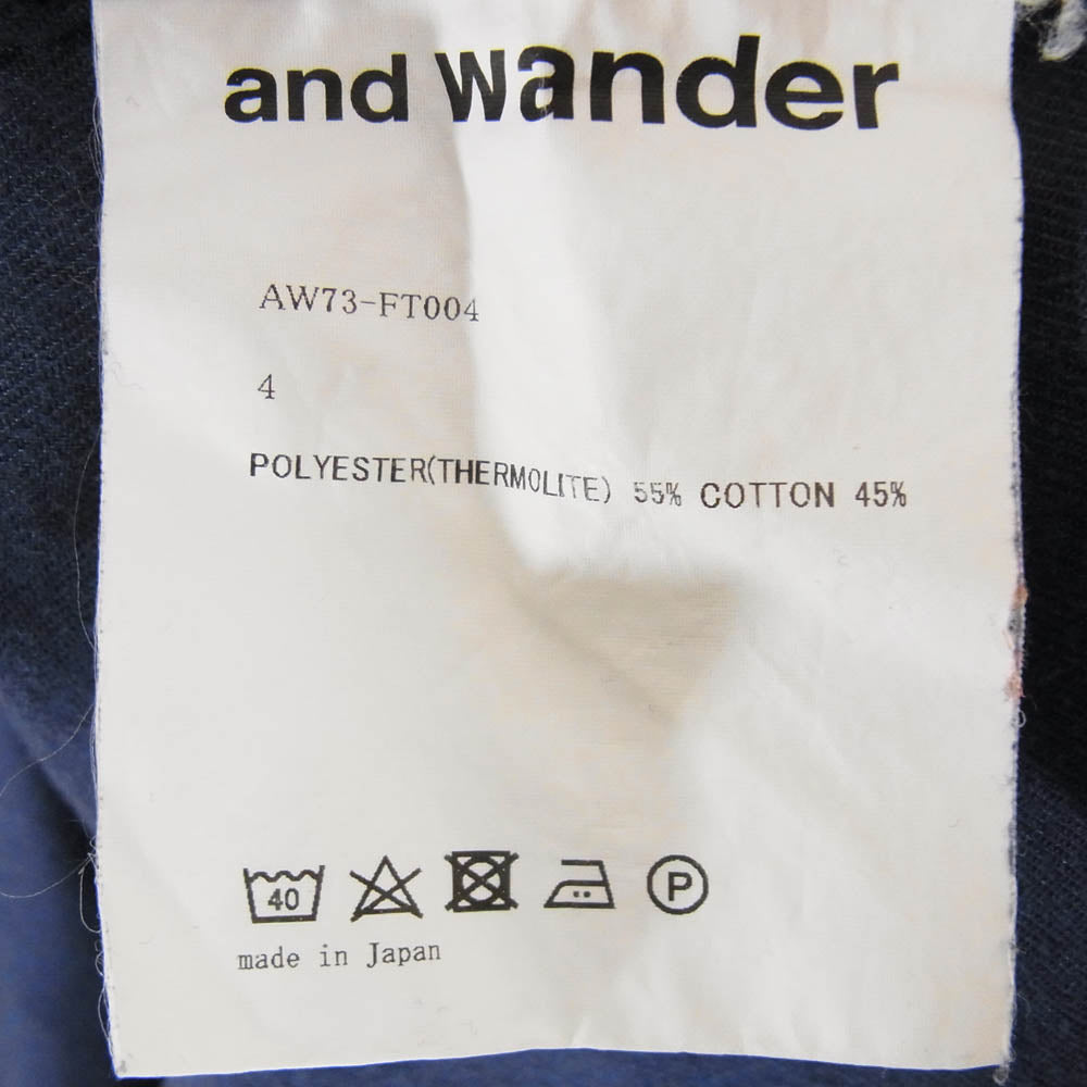 and wander アンドワンダー AW73--FT004 thermo nell stand collar shirt サーモ ネル スタンドカラー プルオーバー 長袖 シャツ ネイビー系 4【中古】