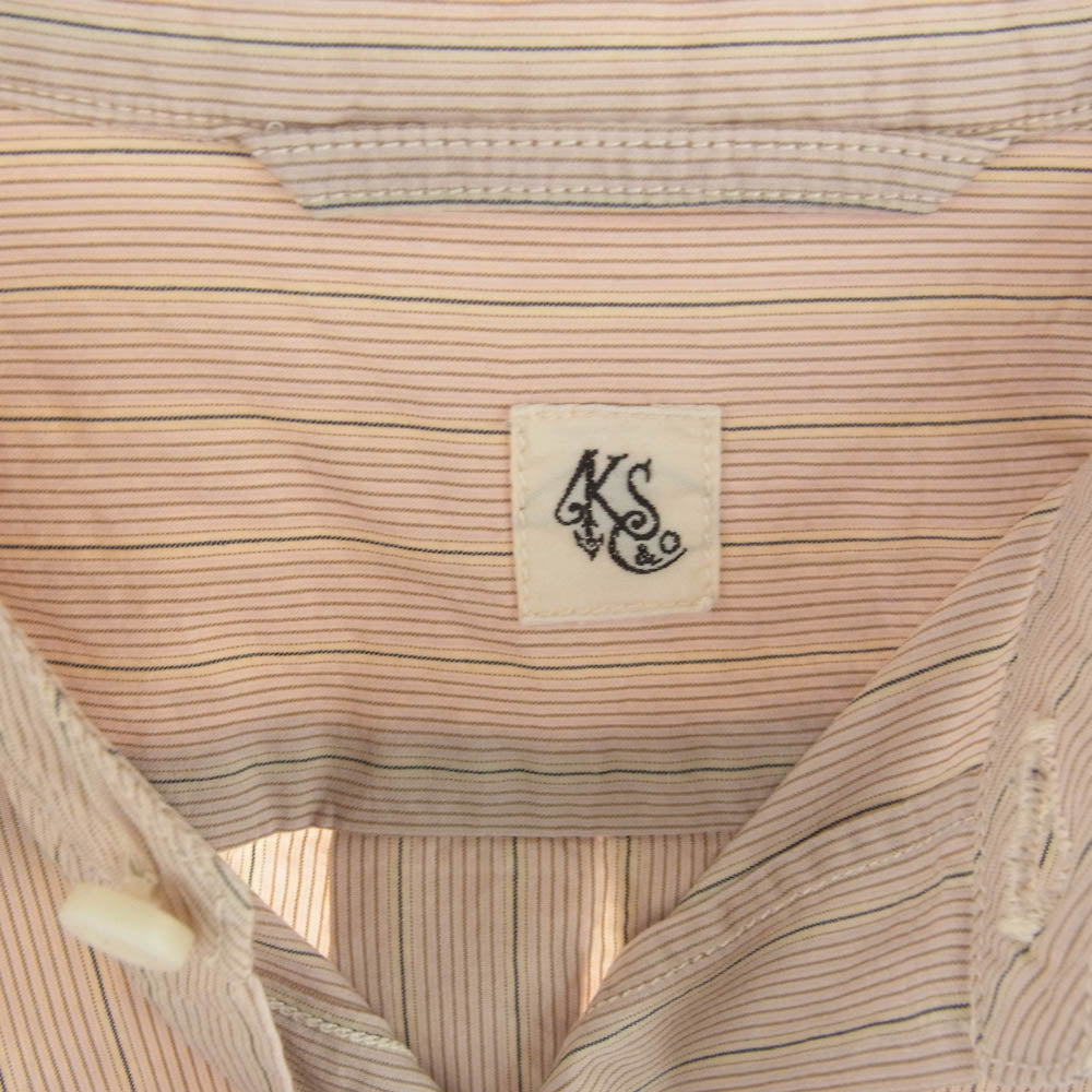 KAPTAIN SUNSHINE キャプテンサンシャイン 19SS KS9FSH06 BAND COLLOR SHIRT バンドカラー ストライプ 長袖 シャツ グリーン系 サーモンピンク 40【中古】
