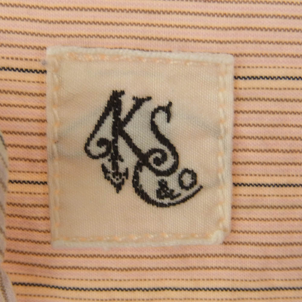 KAPTAIN SUNSHINE キャプテンサンシャイン 19SS KS9FSH06 BAND COLLOR SHIRT バンドカラー ストライプ 長袖 シャツ グリーン系 サーモンピンク 40【中古】