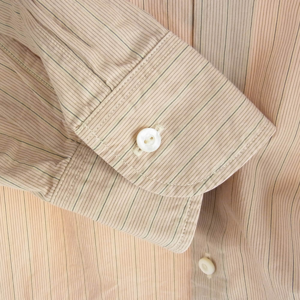 KAPTAIN SUNSHINE キャプテンサンシャイン 19SS KS9FSH06 BAND COLLOR SHIRT バンドカラー ストライプ 長袖 シャツ グリーン系 サーモンピンク 40【中古】