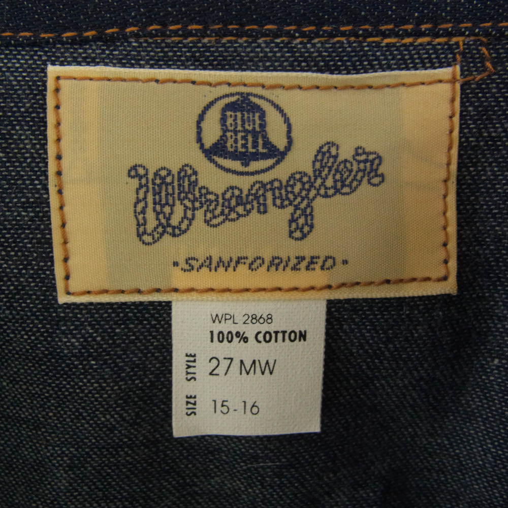 Wrangler ラングラー M5027-00 27MW BLUE BELL ブルーベル ヴィンテージ 復刻 デニム ウェスタン 長袖 シャツ リジット インディゴブルー系 M【新古品】【未使用】【中古】