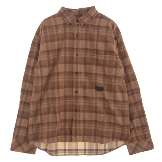 フォーサムワン 78000975 CORD BD SHIRT コーデュロイ チェック 長袖 シャツ ボタンダウン ブラウン系 46【中古】