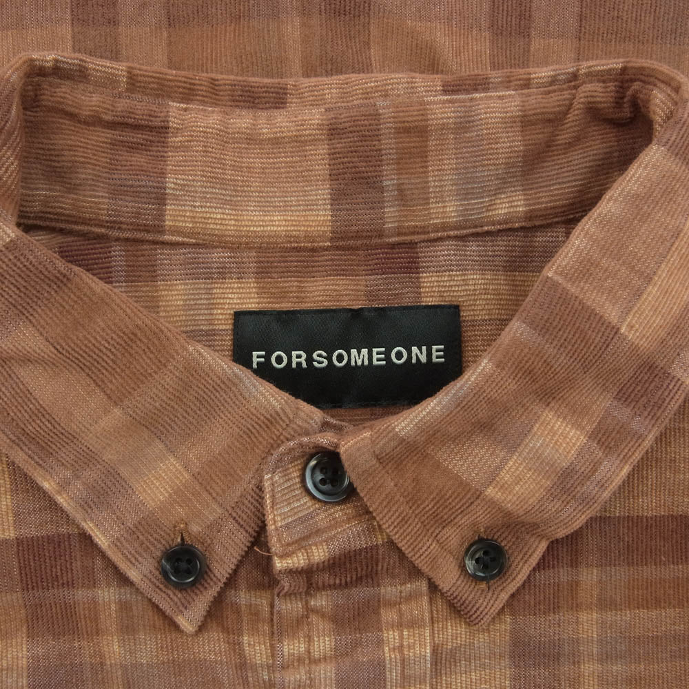 フォーサムワン 78000975 CORD BD SHIRT コーデュロイ チェック 長袖 シャツ ボタンダウン ブラウン系 46【中古】