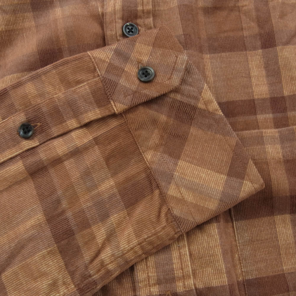 フォーサムワン 78000975 CORD BD SHIRT コーデュロイ チェック 長袖 シャツ ボタンダウン ブラウン系 46【中古】
