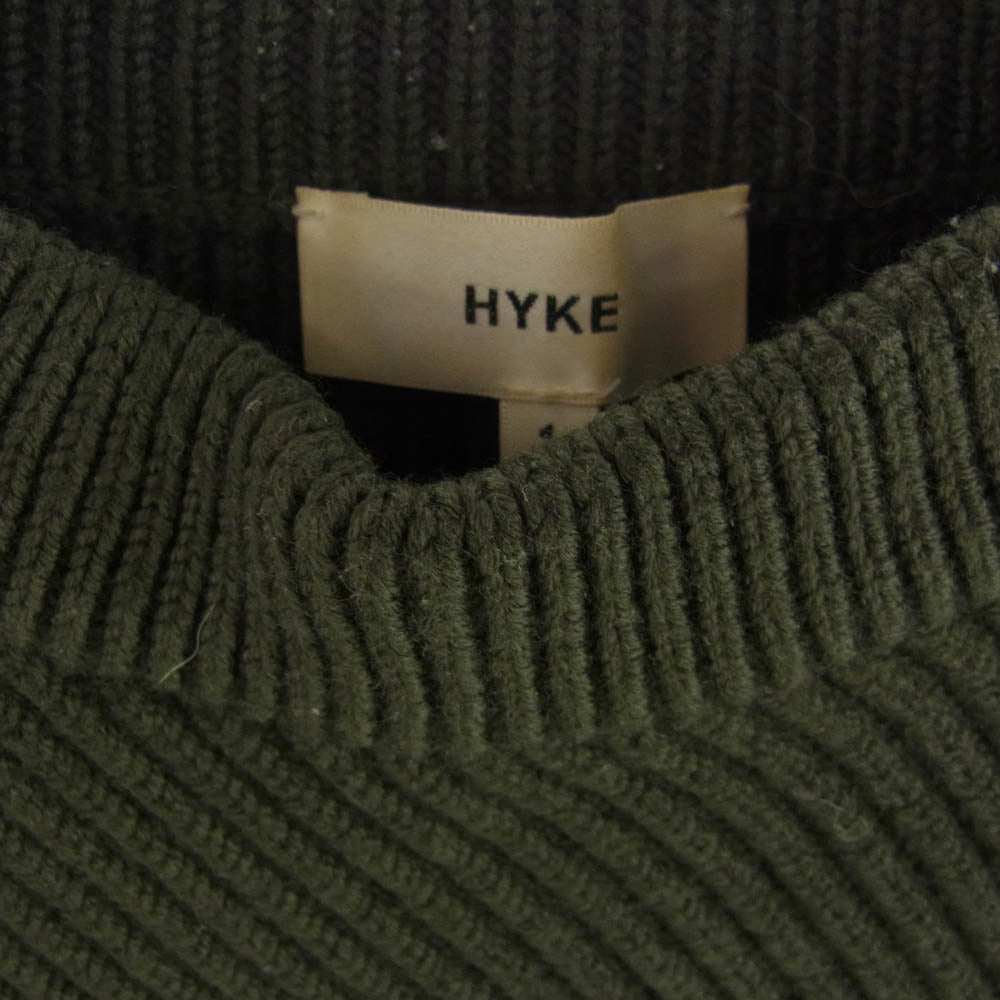 HYKE ハイク 162-11077 RIB CREWNECK SWEATER リブ クルーネック セーター カーキ系 1【中古】