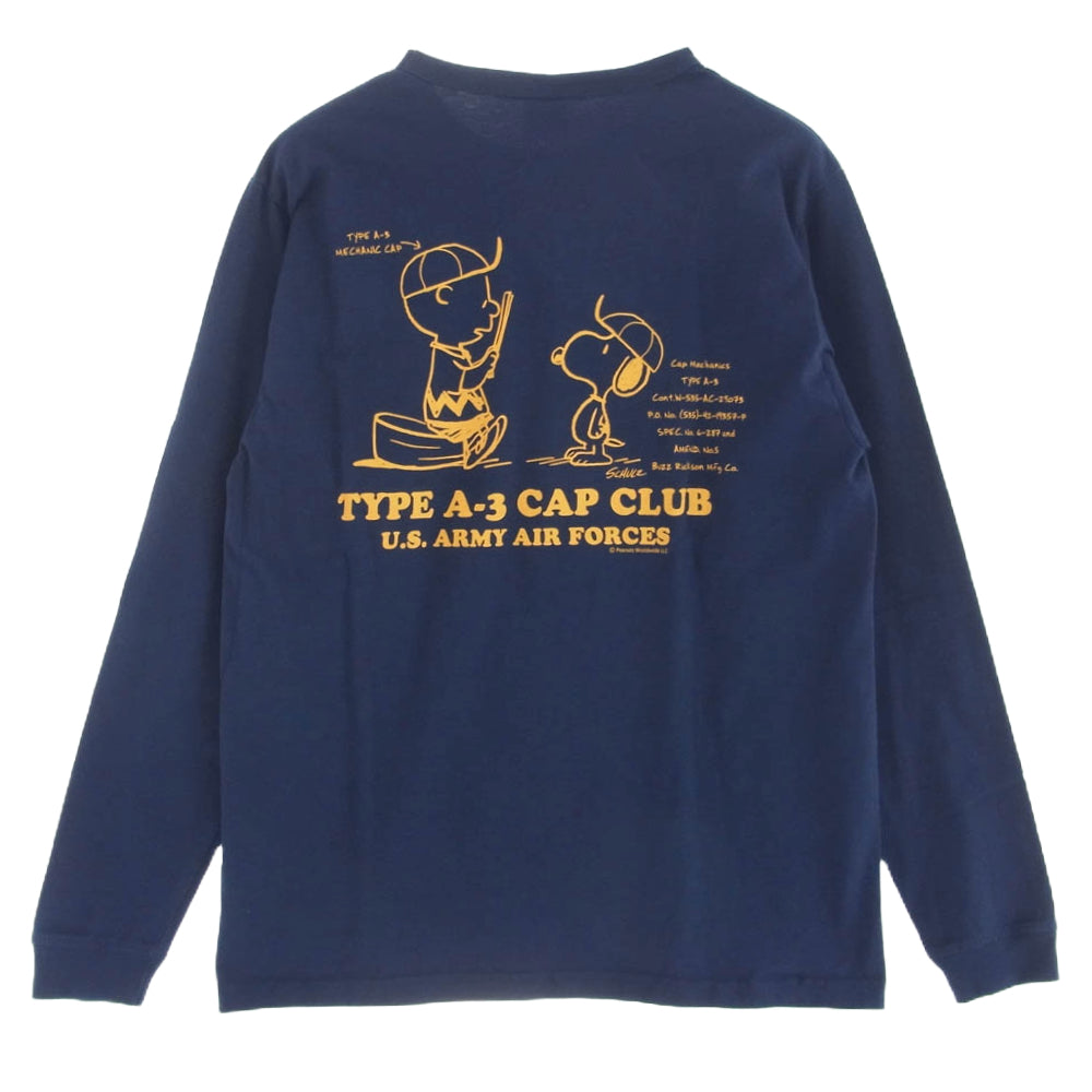 Buzz Rickson's バズリクソンズ BR68419 PEANUTS L/S T-SHIRT TYPE A-3 CAP CLUB ピーナッツ 長袖 ロングスリーブ Tシャツ ロンT ネイビー系 M【美品】【中古】