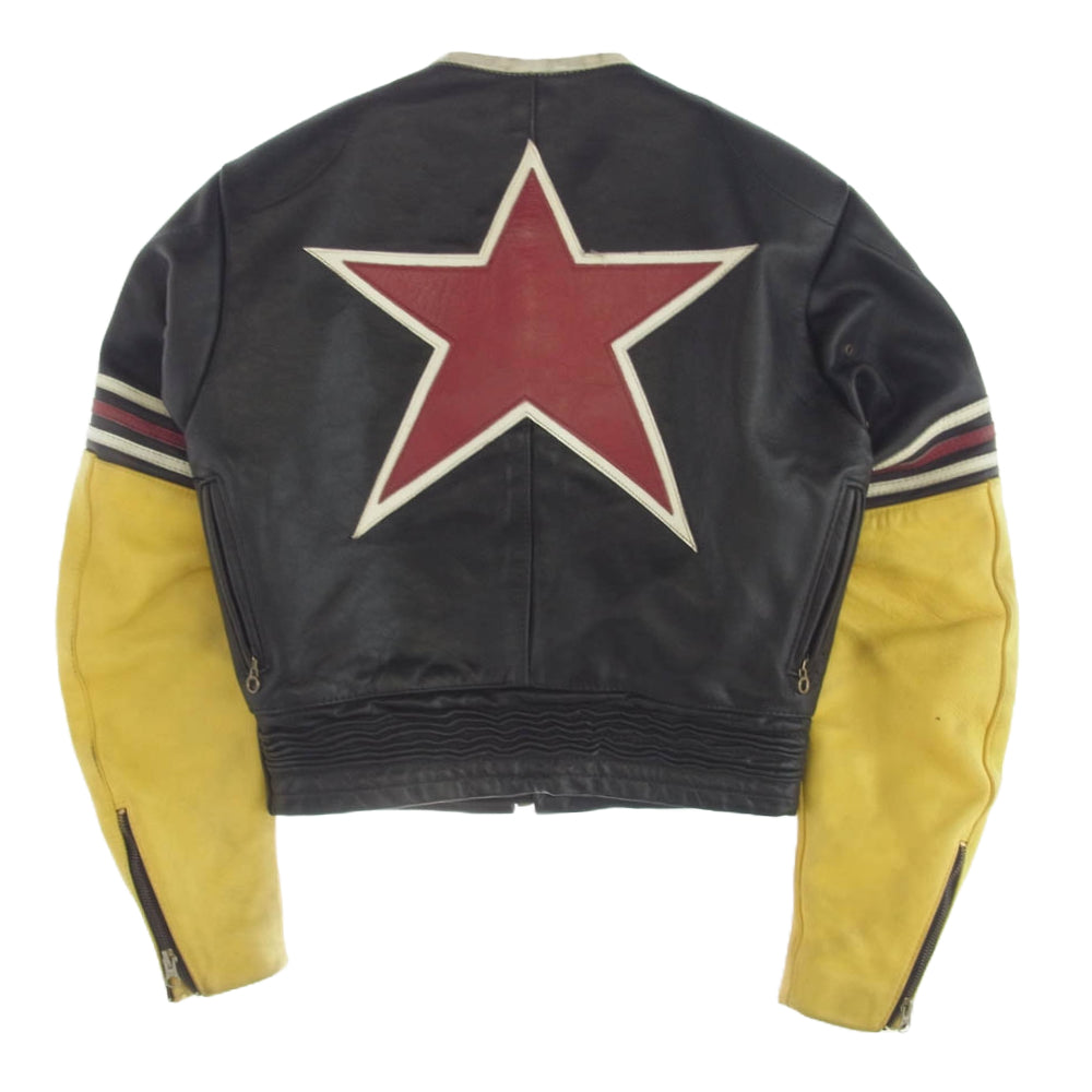 VANSON バンソン RJV レザー レーシング ジャケット ワンスター ワッペン ブラック系 36【中古】